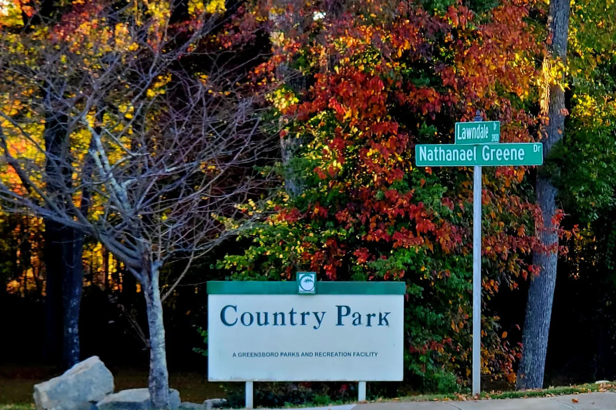 Country Park entrance sign, a Greensboro Parks and Recreation facility
